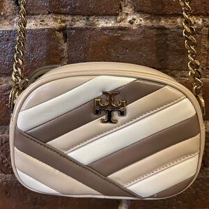 Tory Burch Cream and Tan Chevron Crossbody Bag